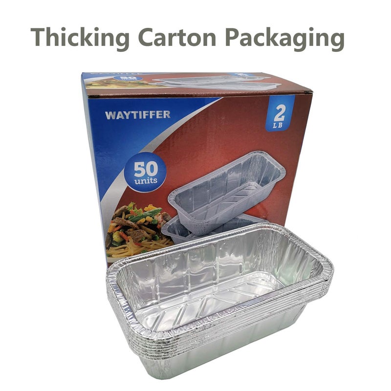 Waytiffer Loaf Pans [50 Pack] 2Lb Heavy Duty Disposable Aluminum Foil Premium Bread Tins Standard Size - 8.5" X 4.5" X 2.5" Perfect for Homemade Cakes & Breads - Image 4
